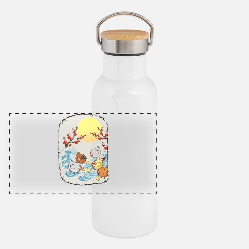 Hühnerhalter Kawaii Anime Panorama Thermosflasche mit Bambusdeckel