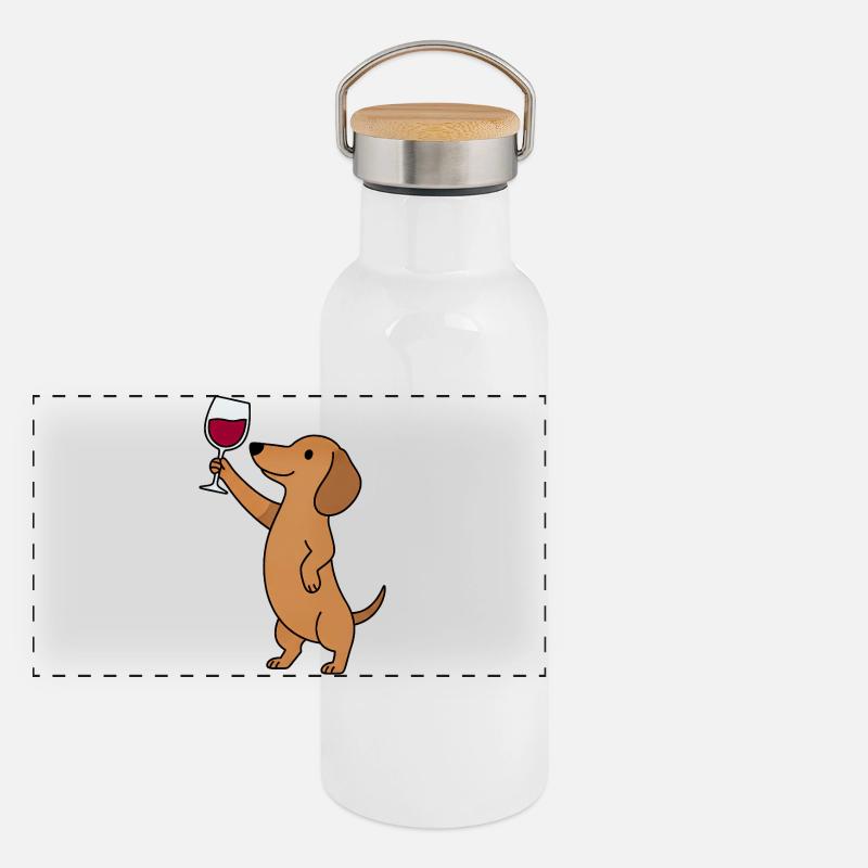 Teckel, amoureux du vin, maman de chien viennoise Gourde isotherme avec bouchon en bambou