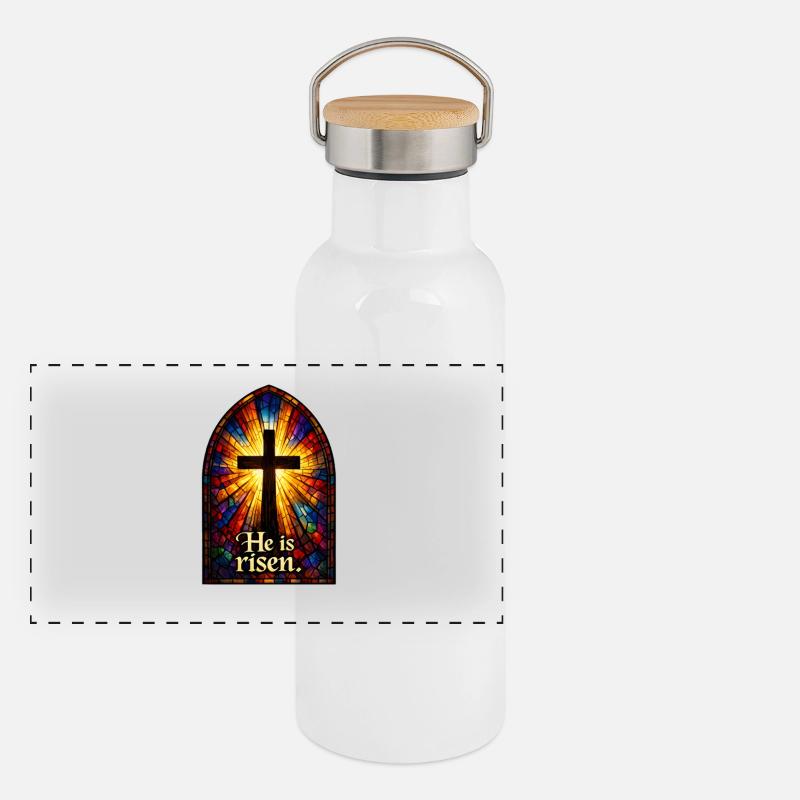 Auferstehung He is Risen Ostern Jesus Panorama Thermosflasche mit Bambusdeckel