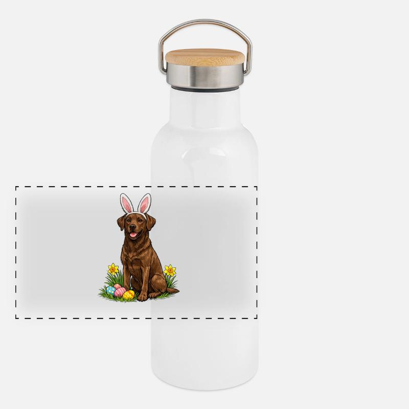 Easter Labrador with Bunny Ears - Panoramic Thermal Bottle with Bamboo Lid - white