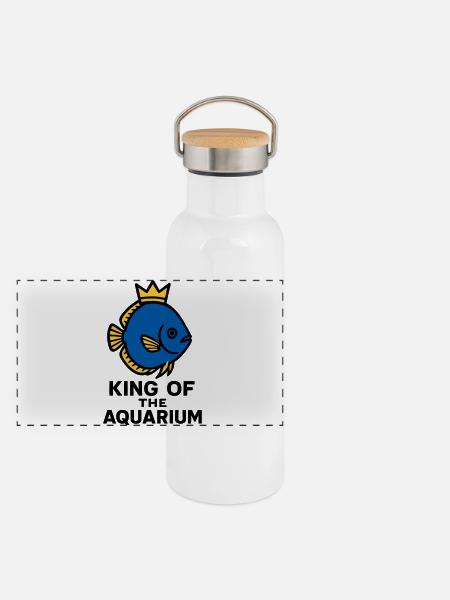 Der König des Aquariums gekrönten Diskusfisch - Panorama Thermosflasche mit Bambusdeckel - Weiß - Vorne