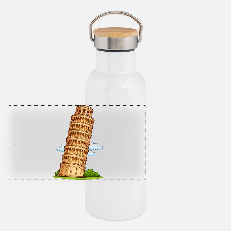 Pisa Tower Cartoon Panoramic Thermal Bottle with Bamboo Lid