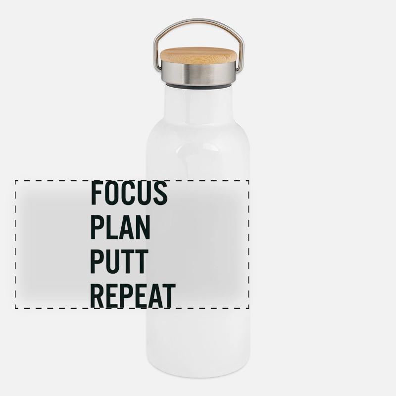 Golf Focus Plan Putt Reapeat - Gourde isotherme avec bouchon en bambou - blanc