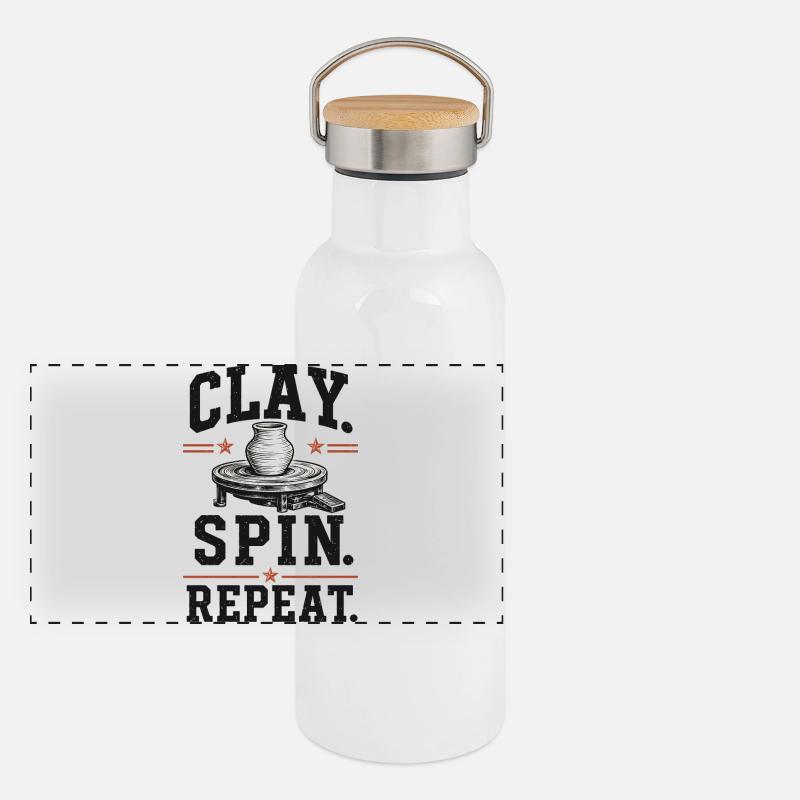 Clay Spin Repeat Keramik Shirt Panorama Thermosflasche mit Bambusdeckel