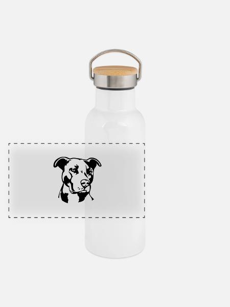 Pitbull einfarbig - Hund Kampfhund - Panorama Thermosflasche mit Bambusdeckel - Weiß