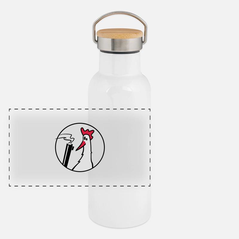 Crazy Chicken mit Gun Panorama Thermosflasche mit Bambusdeckel