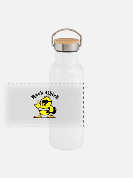 rock_chick_weiss_3c - Panorama Thermosflasche mit Bambusdeckel - Weiß - Vorne