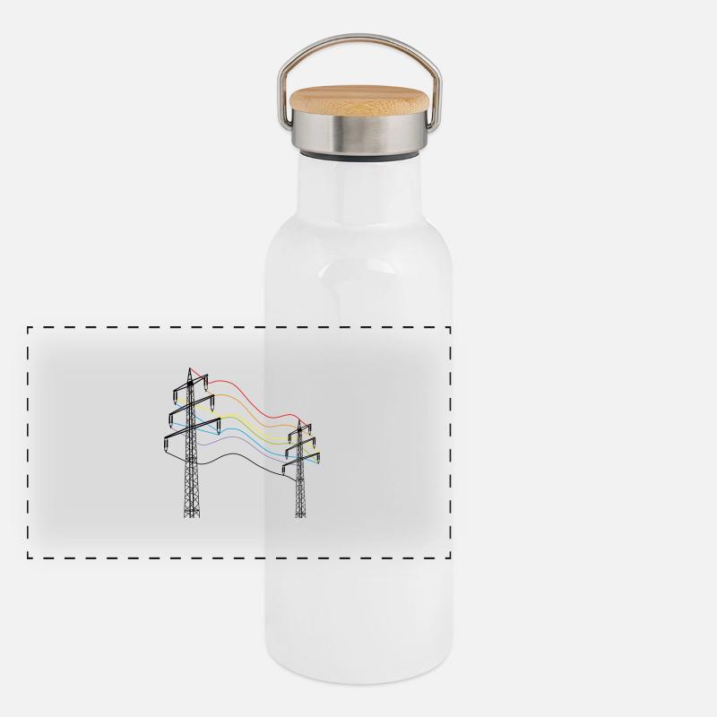 unter strom - Panorama Thermosflasche mit Bambusdeckel - Weiß