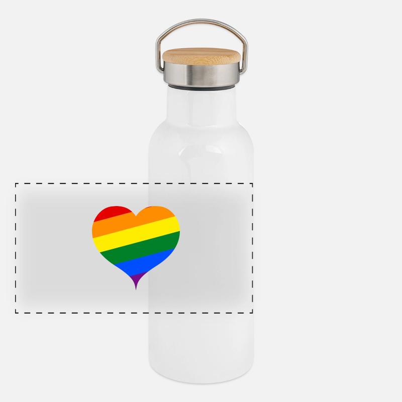 LGBT PRIDE Herz Panorama Thermosflasche mit Bambusdeckel