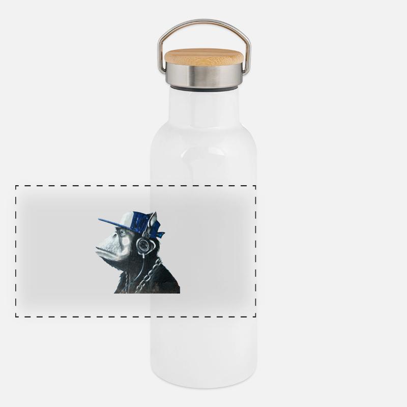 Monkey graffiti by CustomStyle - Panoramic Thermal Bottle with Bamboo Lid - white