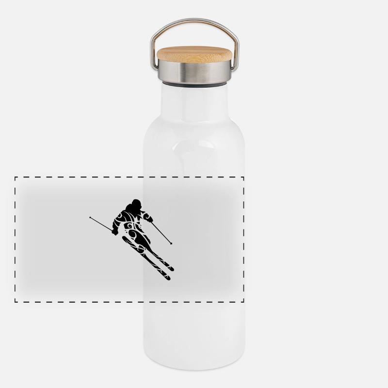 Skiing tribal Gourde isotherme avec bouchon en bambou