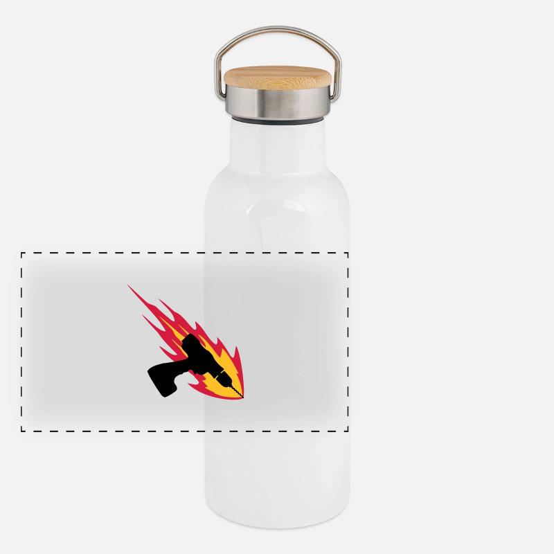 Cordless Drill On Fire Panorama Thermosflasche mit Bambusdeckel