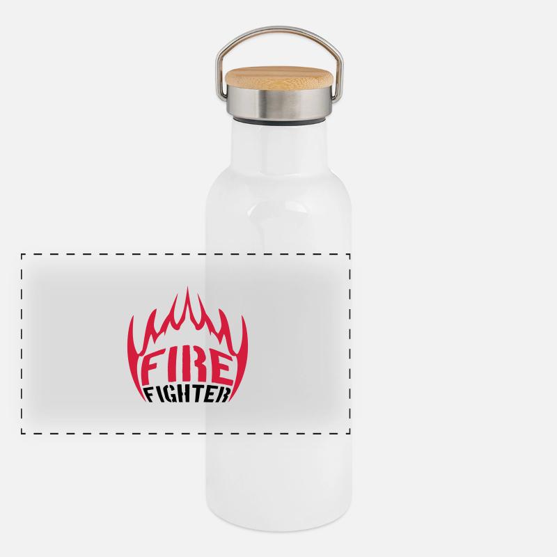 Feuer Flammen Firefighter Panorama Thermosflasche mit Bambusdeckel
