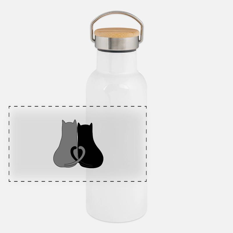 2 Herzkatze - Panorama Thermosflasche mit Bambusdeckel - Weiß