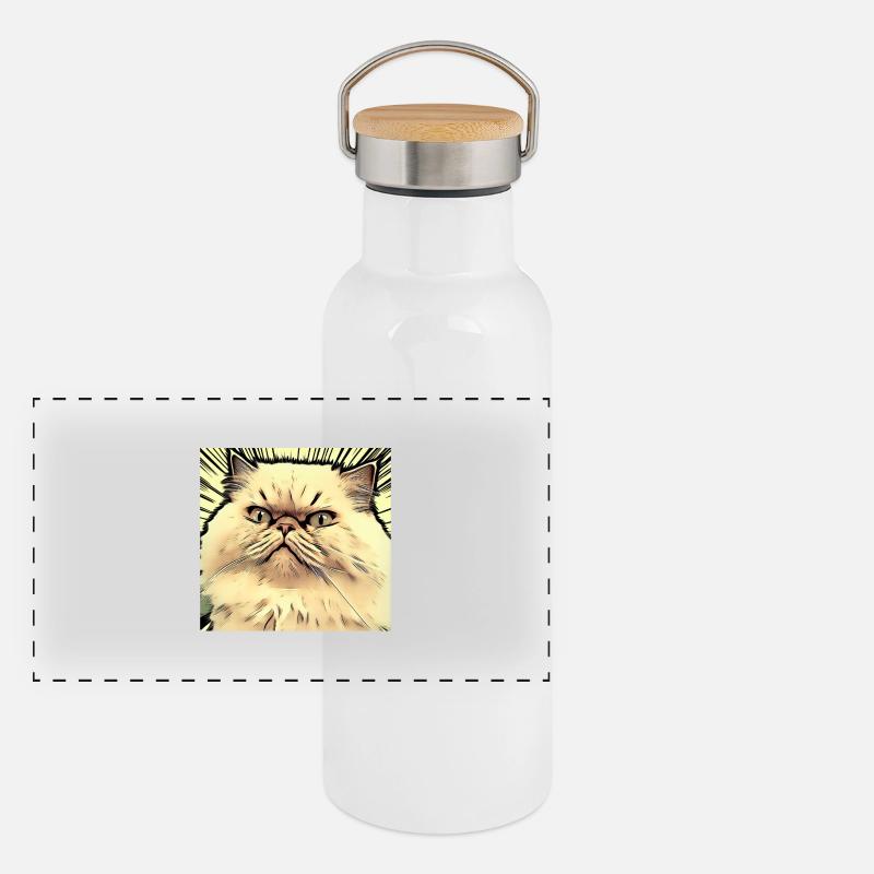 Chat persan Negan dans le style comique Gourde isotherme avec bouchon en bambou