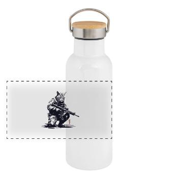 Kitty tireur d’élite - Gourde isotherme avec bouchon en bambou - blanc - Devant