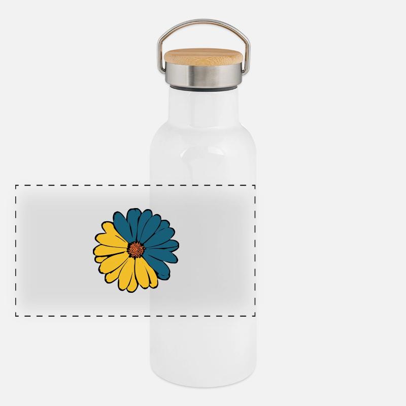 Fleur bleu foncé fleur fleur bleu-jaune Gourde isotherme avec bouchon en bambou