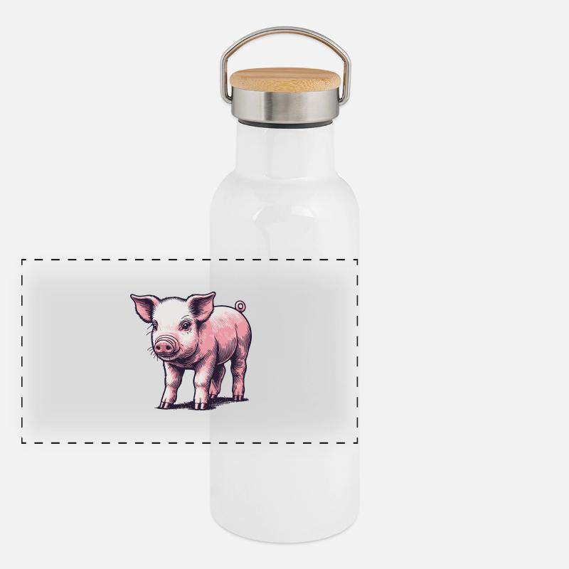 Ferkel Panorama Thermosflasche mit Bambusdeckel