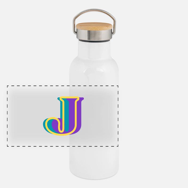 Lettre j multicolore Gourde isotherme avec bouchon en bambou