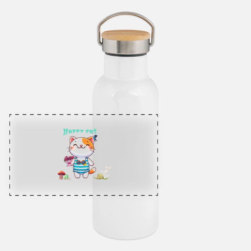 Cute cat - Panorama Thermosflasche mit Bambusdeckel - Weiß