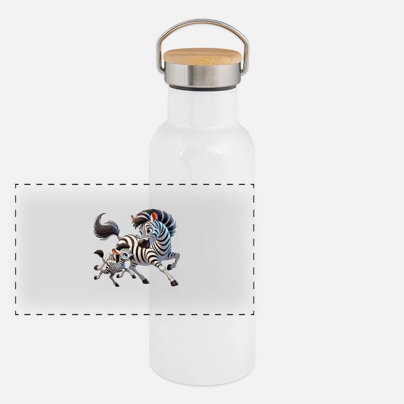 Zebra-Mutter mit herumtollendem Kind Panorama Thermosflasche mit Bambusdeckel
