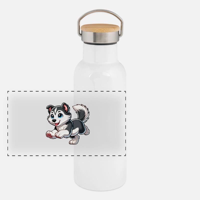 Husky sibérien Gourde isotherme avec bouchon en bambou