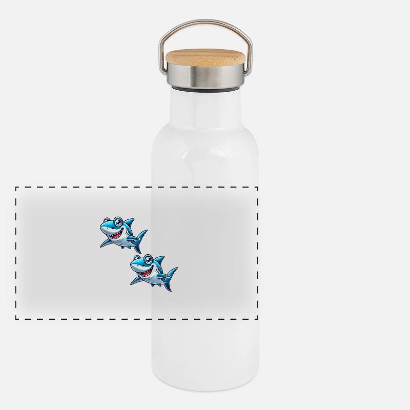 hai shark comic 2 Panorama Thermosflasche mit Bambusdeckel