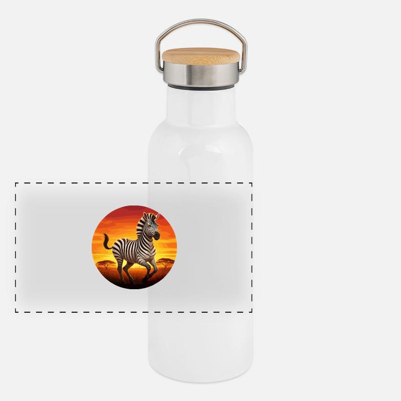 Zèbre au lever du soleil Gourde isotherme avec bouchon en bambou