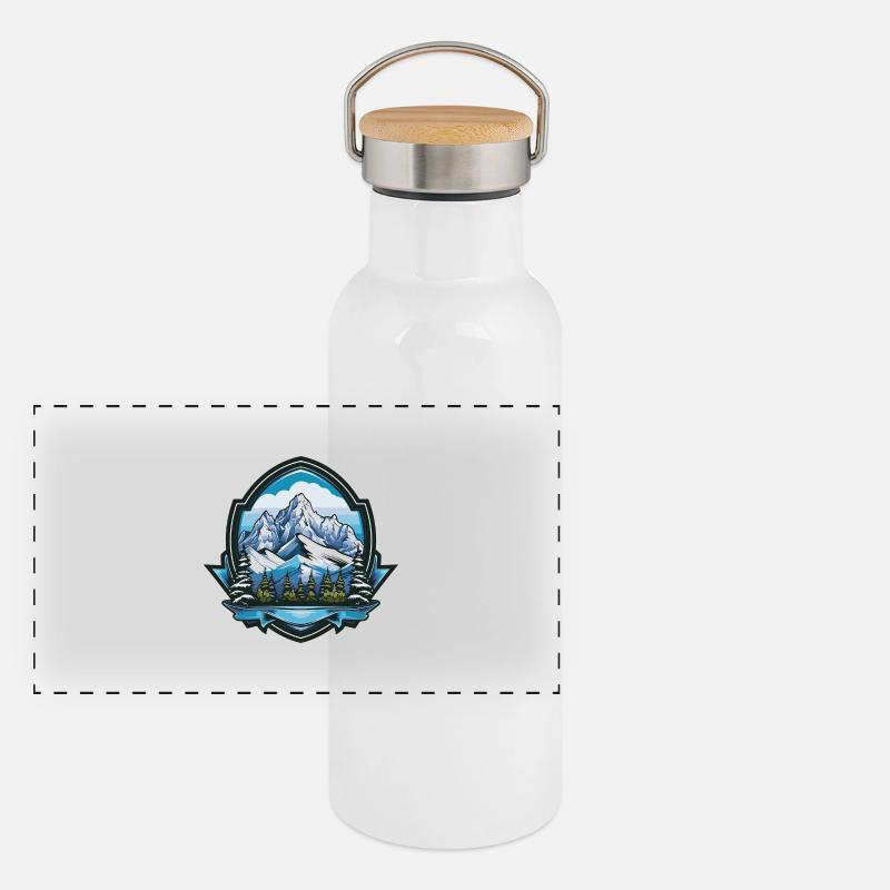 Berge Symbol Panorama Thermosflasche mit Bambusdeckel