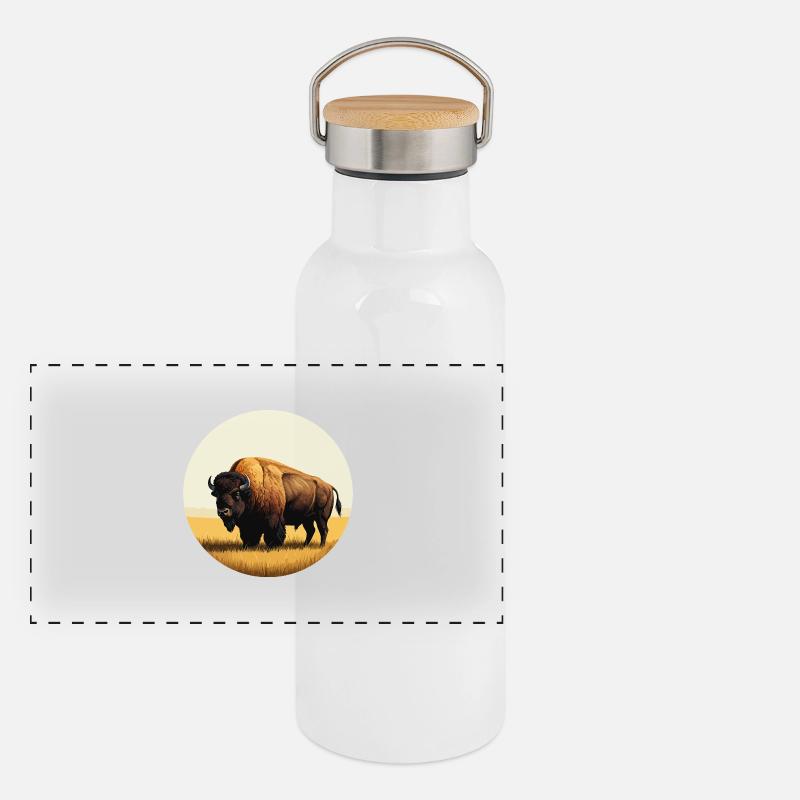 Bison in the prairie Panoramic Thermal Bottle with Bamboo Lid