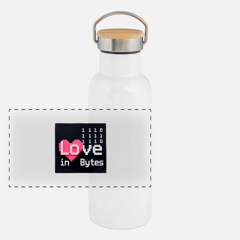 Liebe in Bytes Pixel Art Panorama Thermosflasche mit Bambusdeckel