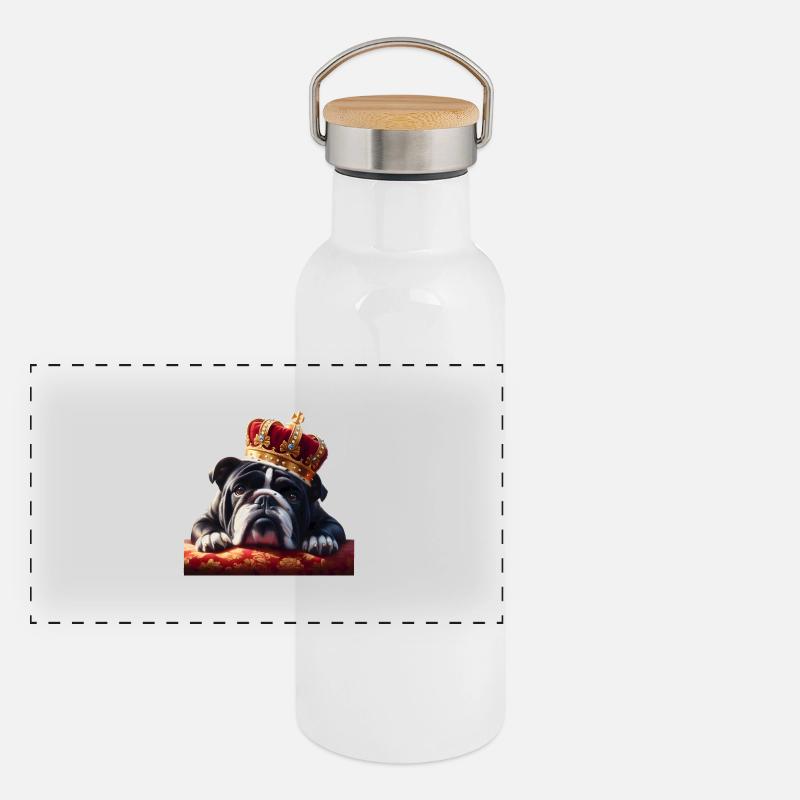 Fauler Hund mit Krone Panorama Thermosflasche mit Bambusdeckel