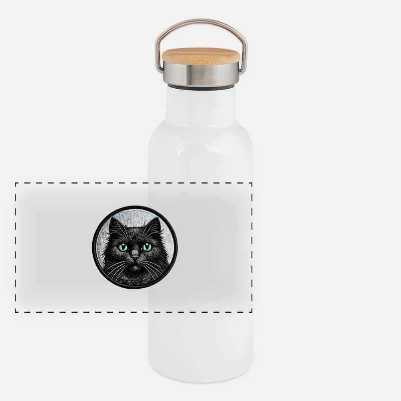 Motif mystérieux de chat noir – graphisme unique Gourde isotherme avec bouchon en bambou