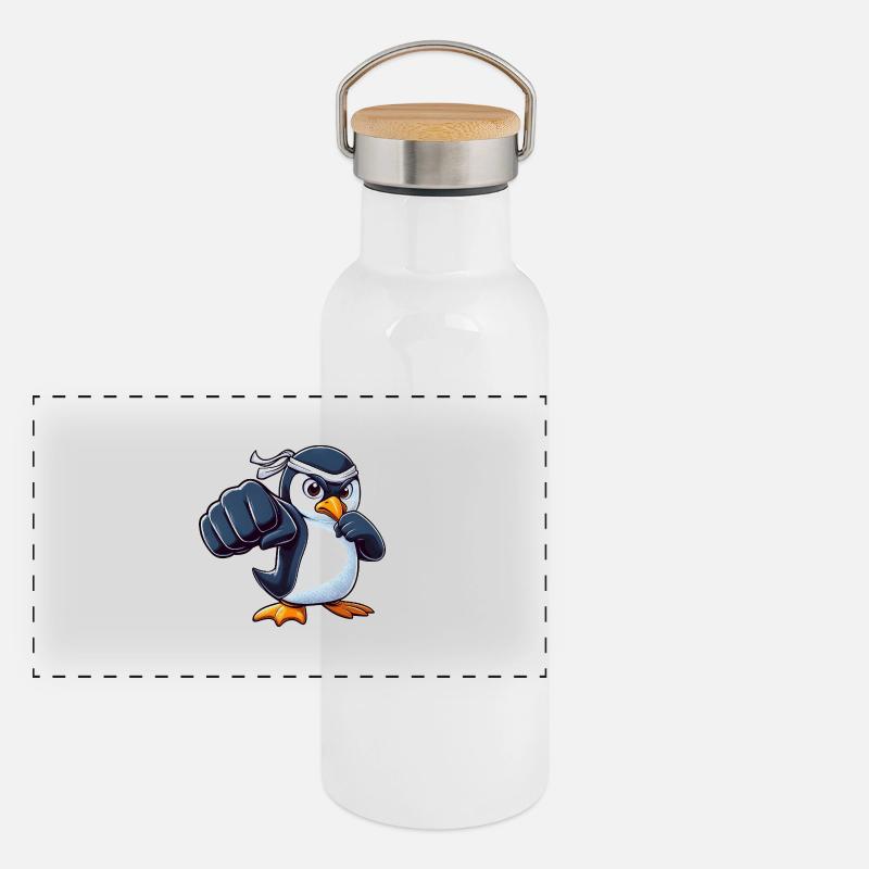 Cool dessin animé pingouin karaté arts martiaux Gourde isotherme avec bouchon en bambou
