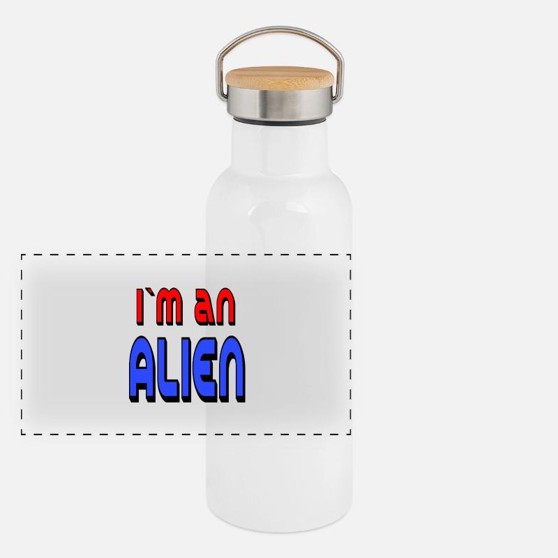 ALIEN 🛸 bold text in red and blue Panoramic Thermal Bottle with Bamboo Lid