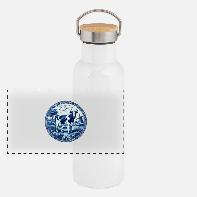 Delft blue cow Panoramic Thermal Bottle with Bamboo Lid