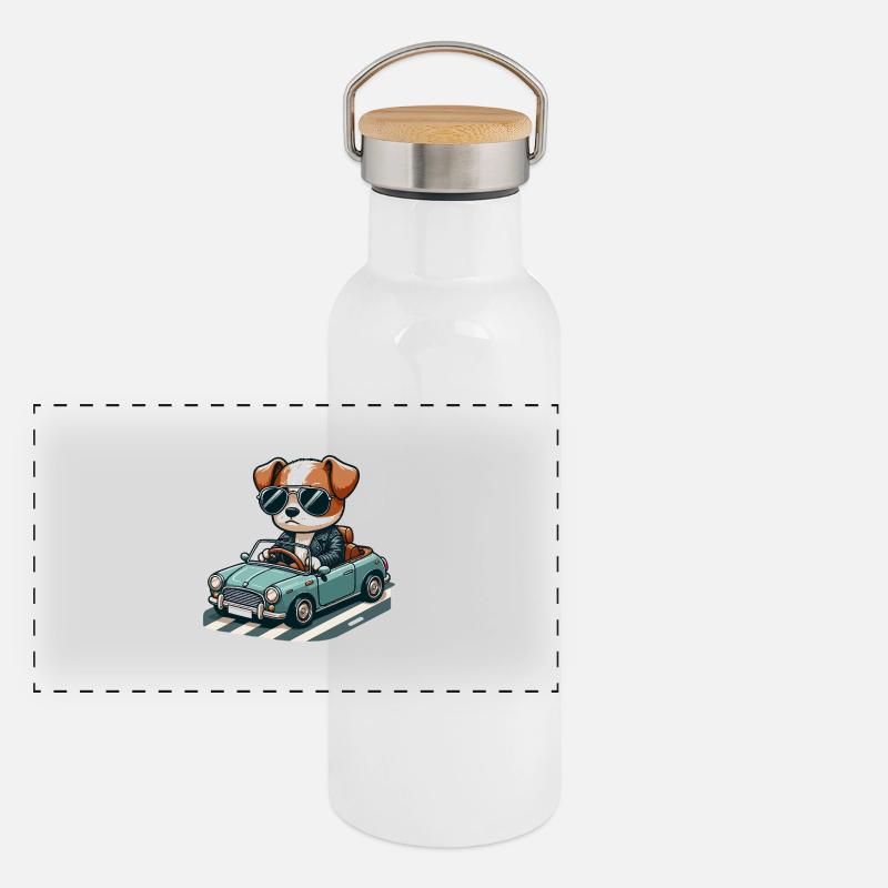 Chien gangsta dans une voiture 🐶🚗🕶️ classique Gourde isotherme avec bouchon en bambou