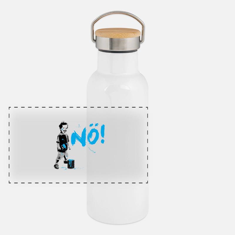Boy Power NO Frecher Junge Protest Statement Panorama Thermosflasche mit Bambusdeckel