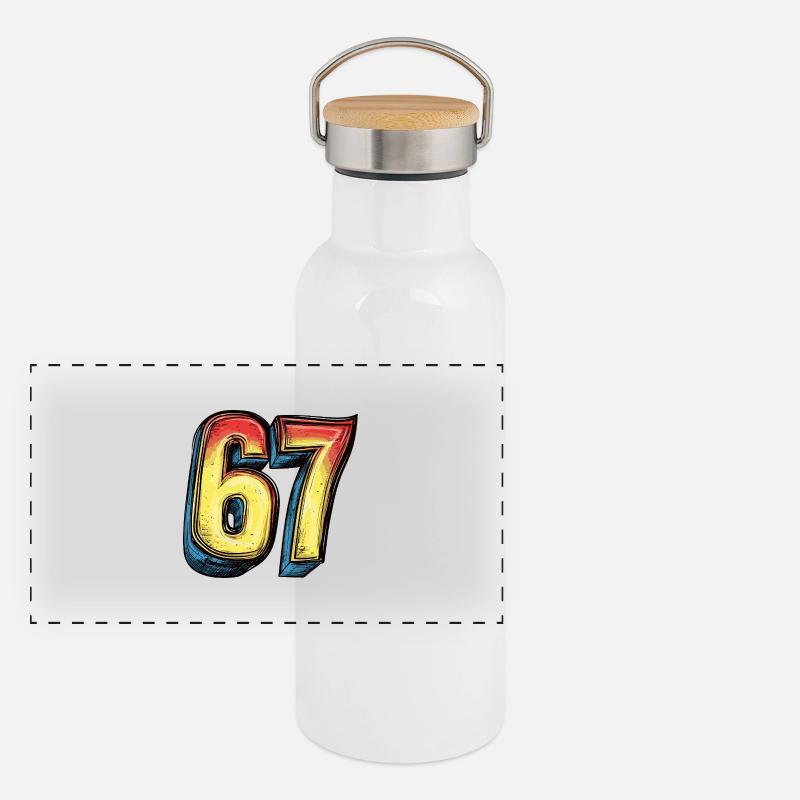 67 Number Comic Panoramic Thermal Bottle with Bamboo Lid
