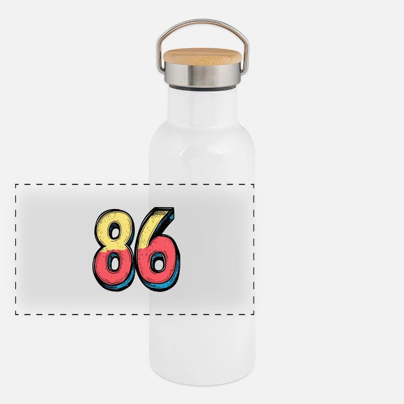 86 Number Comic Panoramic Thermal Bottle with Bamboo Lid
