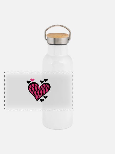 Crossed Heart Details - Panoramic Thermal Bottle with Bamboo Lid - white - Front