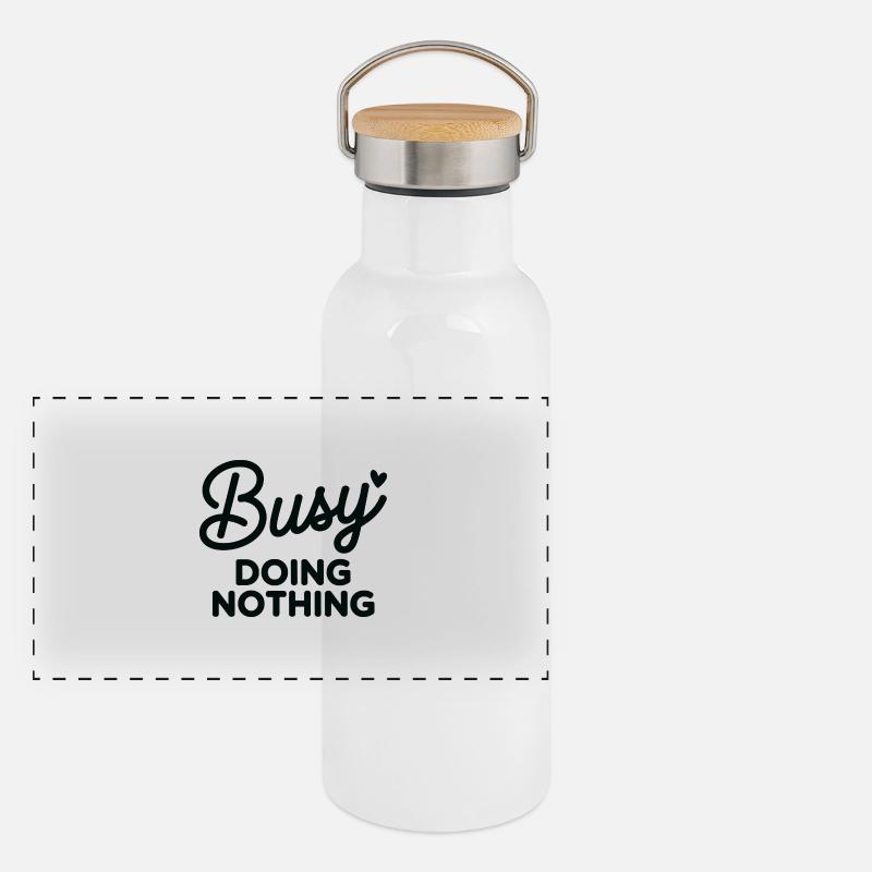 Busy Doing Nothing Quote Tee - Panoramic Thermal Bottle with Bamboo Lid - white