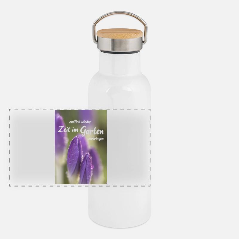 Zeit im Garten Gartensaison Gartenzeit Gärtnern Panorama Thermosflasche mit Bambusdeckel