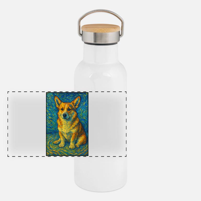 Corgi dans le tourbillon - Gourde isotherme avec bouchon en bambou - blanc