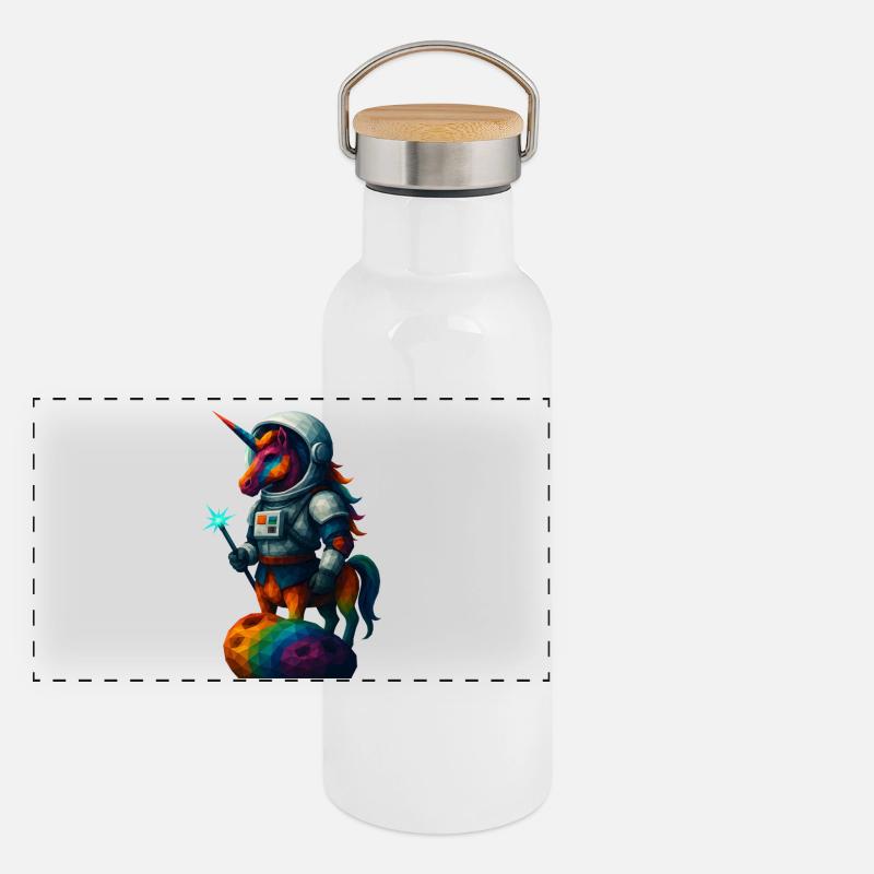 WPAP Stil Tiere - Einhorn im Astronauten Anzug Panorama Thermosflasche mit Bambusdeckel