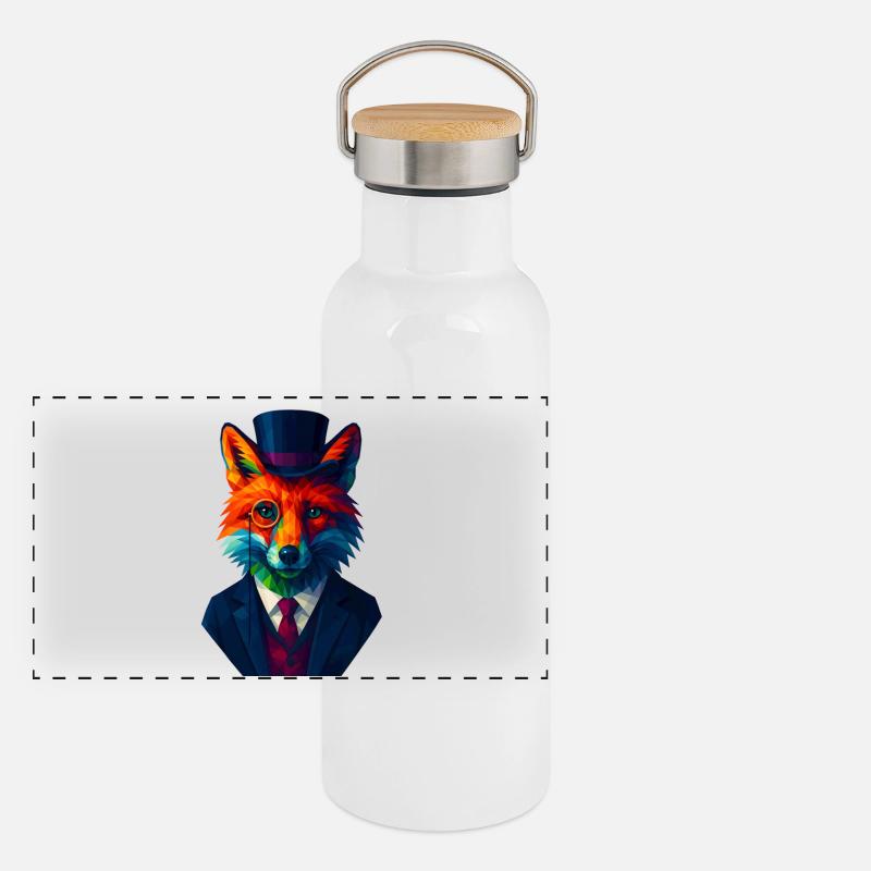WPAP Style Animals - Fox Elegant Suit Monocle Panoramic Thermal Bottle with Bamboo Lid