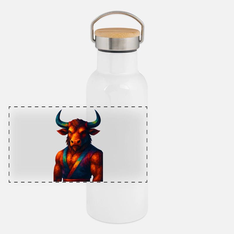 WPAP Stil Tiere - Minotaurus in Pose Panorama Thermosflasche mit Bambusdeckel