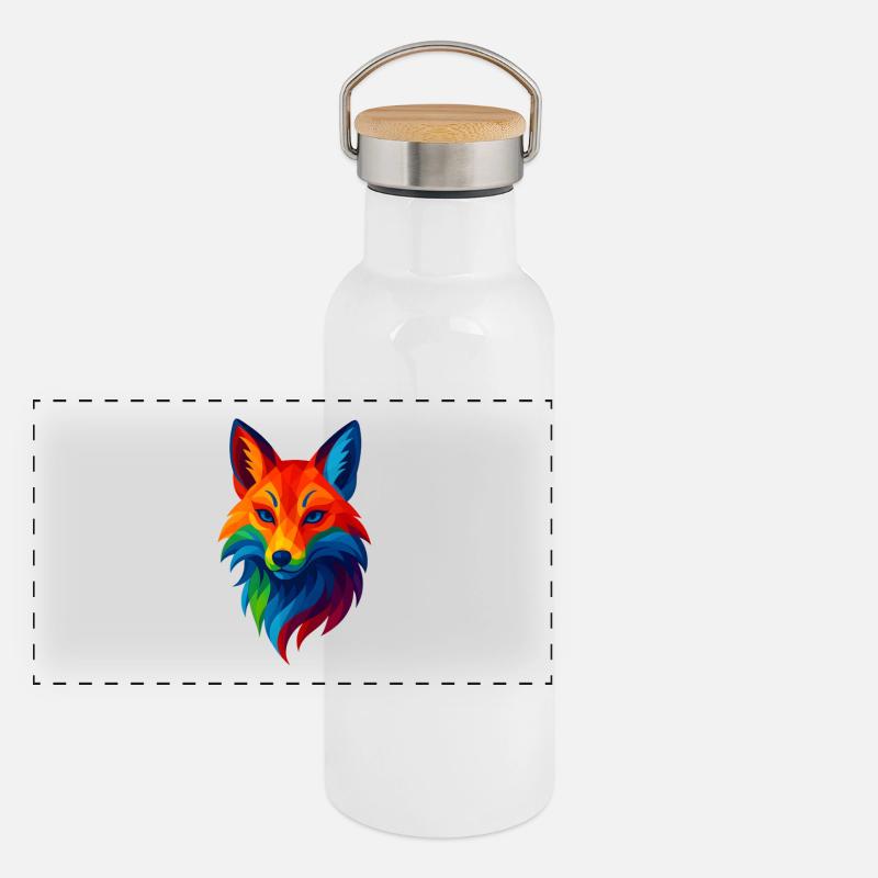 WPAP Style Animals - Kitsune Fox Spirit Panoramic Thermal Bottle with Bamboo Lid