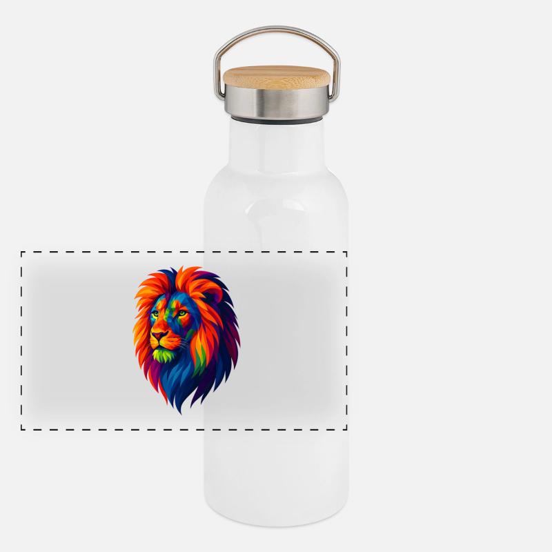WPAP Polygon Style Animaux - Portrait de Lion Gourde isotherme avec bouchon en bambou