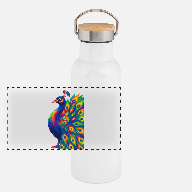 WPAP Polygon Style Animaux - Portrait de Paon Gourde isotherme avec bouchon en bambou
